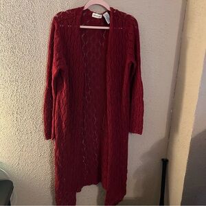 White Stag Red Open Front Knit Long Cardigan with Front Ties Size XL Fall